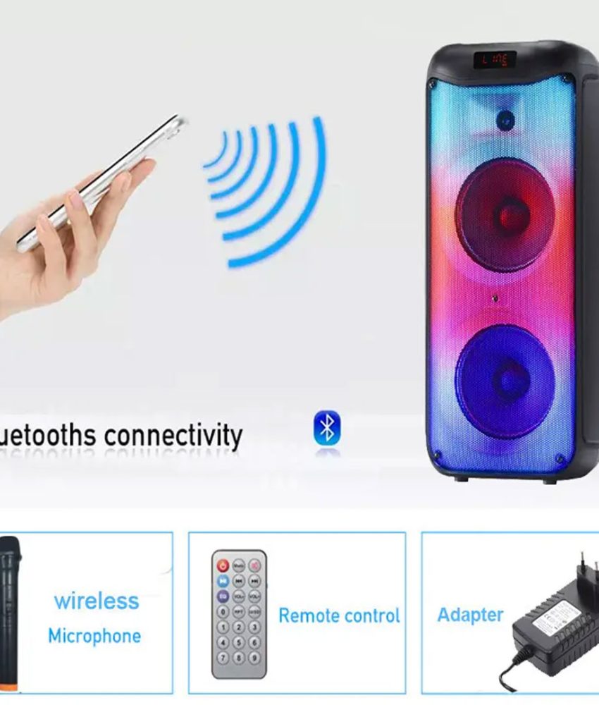 Boxa Bluetooth Portabila GY 5047, 65 cm, Microfon Wireless, Telecomanda, 3500W PMPO, Adaptor, Lumini Disco , Difuzor 2*8 inch, Bass Puternic