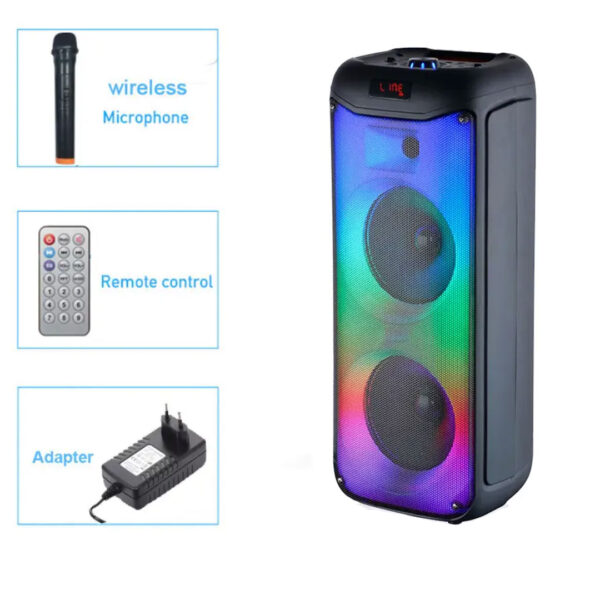 Boxa Bluetooth Portabila GY 5047, 65 cm, Microfon Wireless, Telecomanda, 3500W PMPO, Adaptor, Lumini Disco , Difuzor 2*8 inch, Bass Puternic