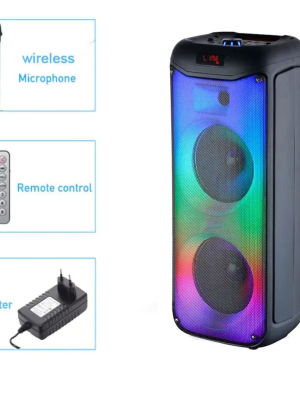 Boxa Bluetooth Portabila GY 5047, 65 cm, Microfon Wireless, Telecomanda, 3500W PMPO, Adaptor, Lumini Disco , Difuzor 2*8 inch, Bass Puternic
