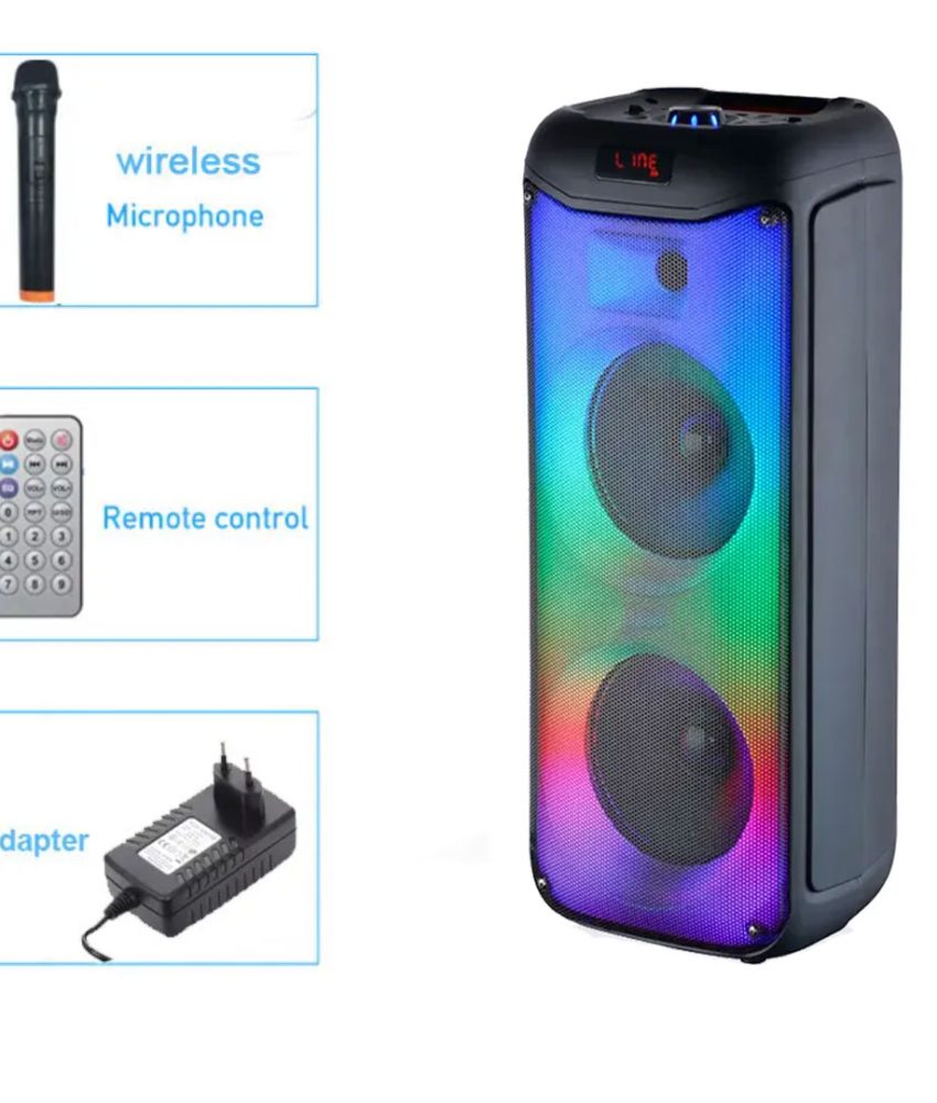 Boxa Bluetooth Portabila GY 5047, 65 cm, Microfon Wireless, Telecomanda, 3500W PMPO, Adaptor, Lumini Disco , Difuzor 2*8 inch, Bass Puternic