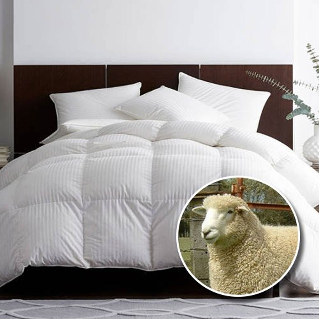 Pilota matlasata lana cu fata bumbac Damasc, 100% natural, 180x210 cm, 200g, alb