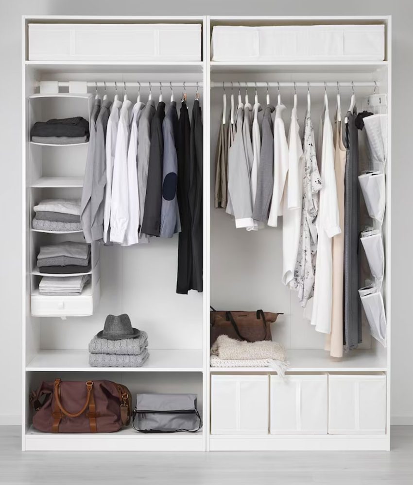 Organizator textil, suspendat, depozitare haine, 6 compartimente, alb, 35x45x125 cm