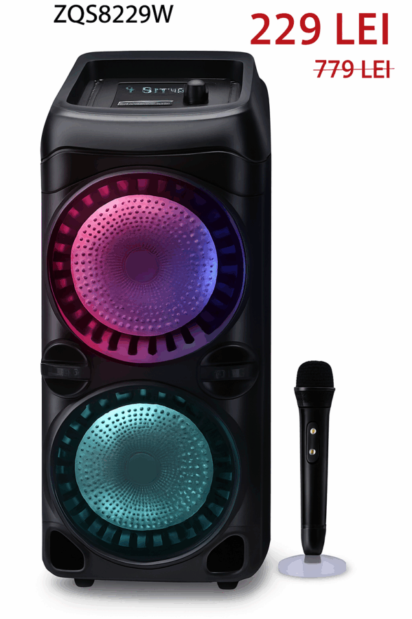 Boxă portabilă Bluetooth Sing-e ZQS-8229W, 4500 mAh, microfon wireless, efecte LED, USB/BT/FM/AUX.