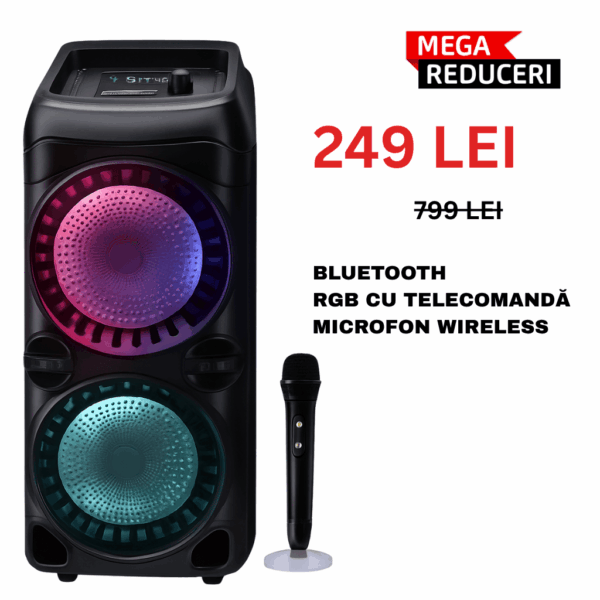 Boxă portabilă Bluetooth Sing-e ZQS-8229W, 4500 mAh, microfon wireless, efecte LED, USB/BT/FM/AUX.