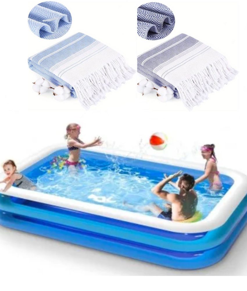 Piscina gonflabila JRH, 2 inele Family Pool, dreptunghiulara, 201x150x51cm + Prosop de plaja turcesc 100x180cm