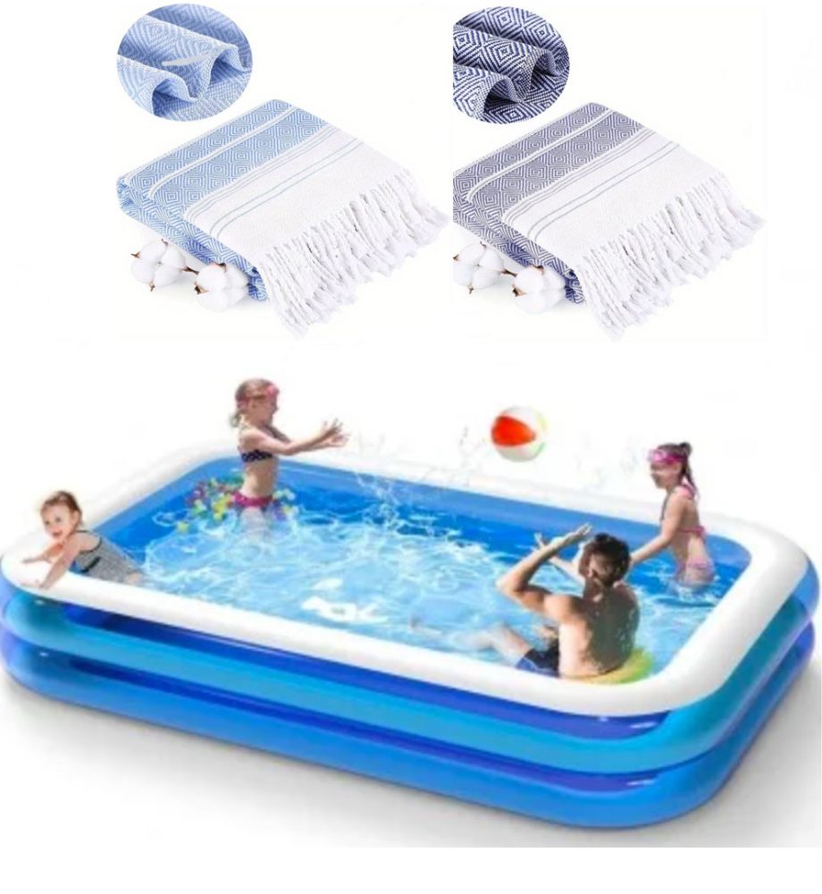 Piscina gonflabila JRH, 2 inele Family Pool, dreptunghiulara, 201x150x51cm + Prosop de plaja turcesc 100x180cm