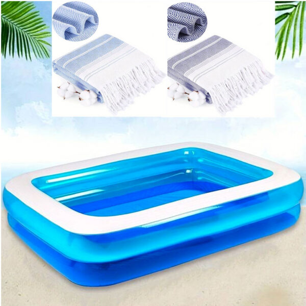 Piscina gonflabila JRH, 2 inele Family Pool, dreptunghiulara, 201x150x51cm + Prosop de plaja turcesc 100x180cm