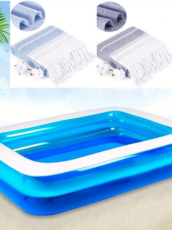 Piscina gonflabila JRH, 2 inele Family Pool, dreptunghiulara, 201x150x51cm + Prosop de plaja turcesc 100x180cm