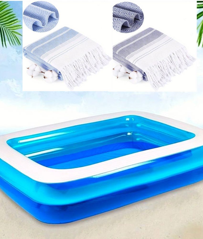 Piscina gonflabila JRH, 2 inele Family Pool, dreptunghiulara, 201x150x51cm + Prosop de plaja turcesc 100x180cm