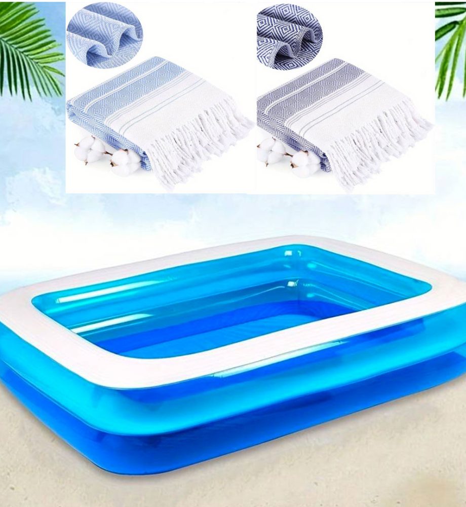 Piscina gonflabila JRH, 2 inele Family Pool, dreptunghiulara, 201x150x51cm + Prosop de plaja turcesc 100x180cm