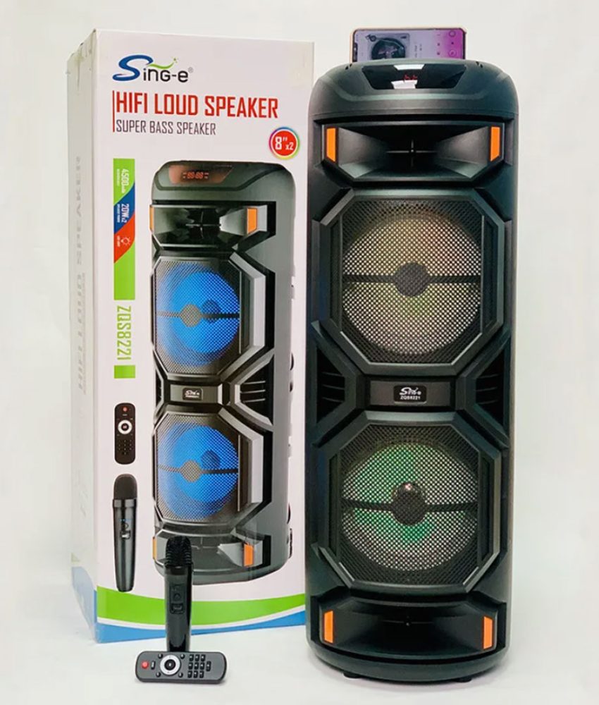 Boxa portabila ZQS8221, 2 difuzoare x 8inch, 87 cm, 400w PMPO, Microfon wireless, Bass puternic, leduri, telecomanda