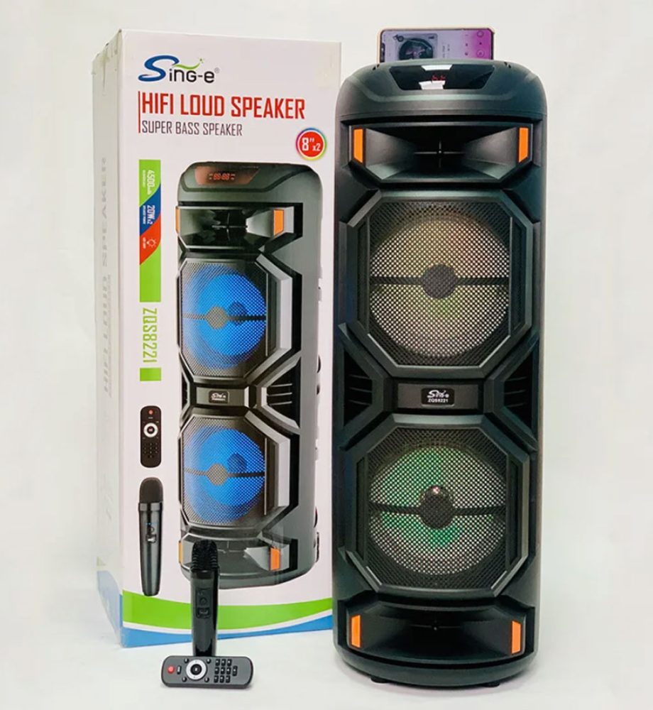 Boxa portabila ZQS8221, 2 difuzoare x 8inch, 87 cm, 400w PMPO, Microfon wireless, Bass puternic, leduri, telecomanda