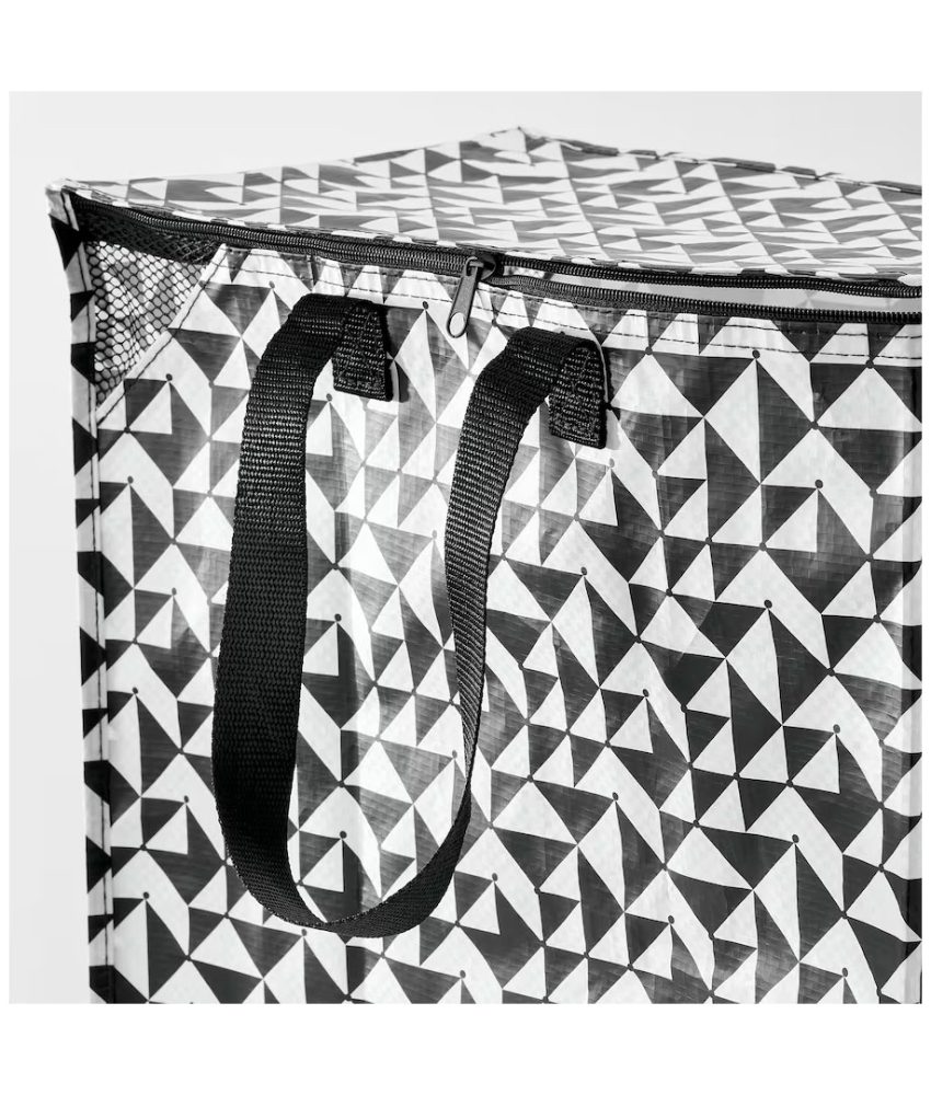 Sacoşă cu fermoar, negru/alb, pentru cumparaturi sau depozitat lucruri, 40x25x47cm, 47 l