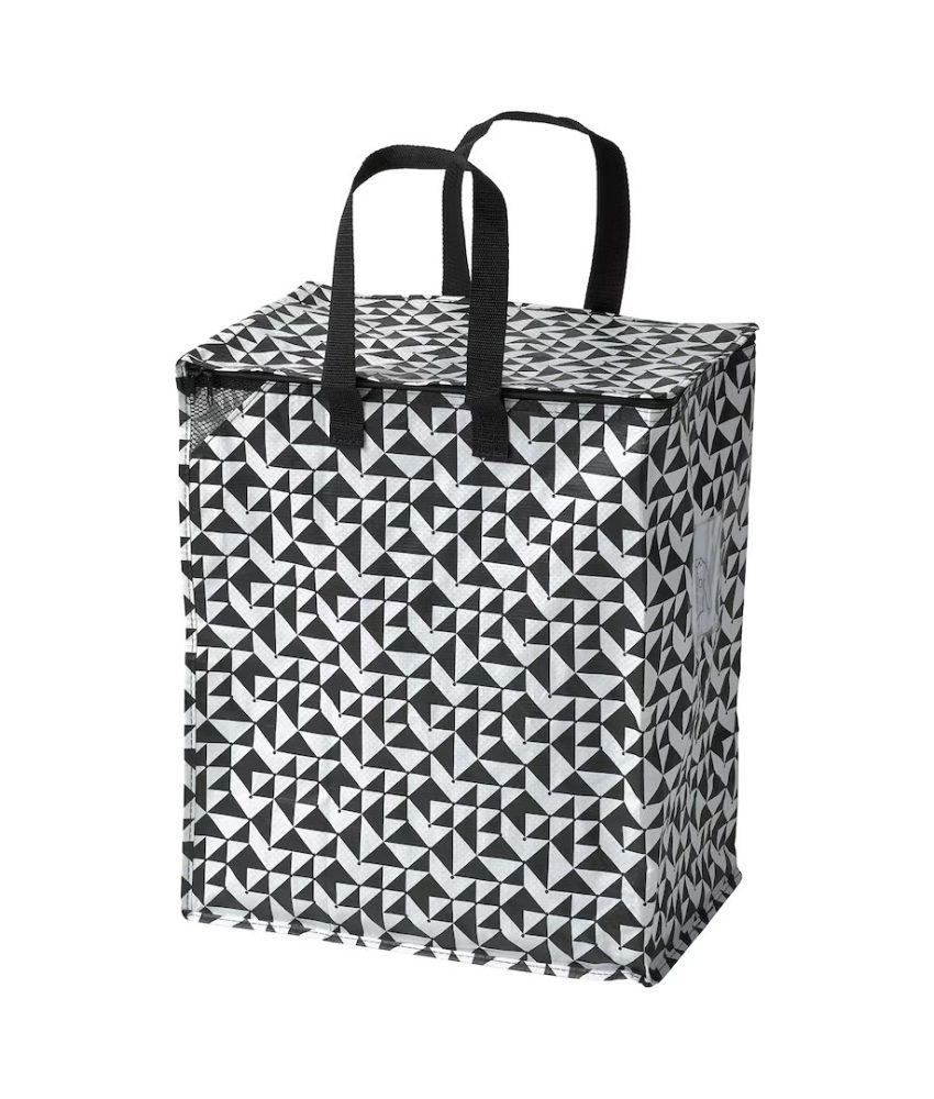 Sacoşă cu fermoar, negru/alb, pentru cumparaturi sau depozitat lucruri, 40x25x47cm, 47 l