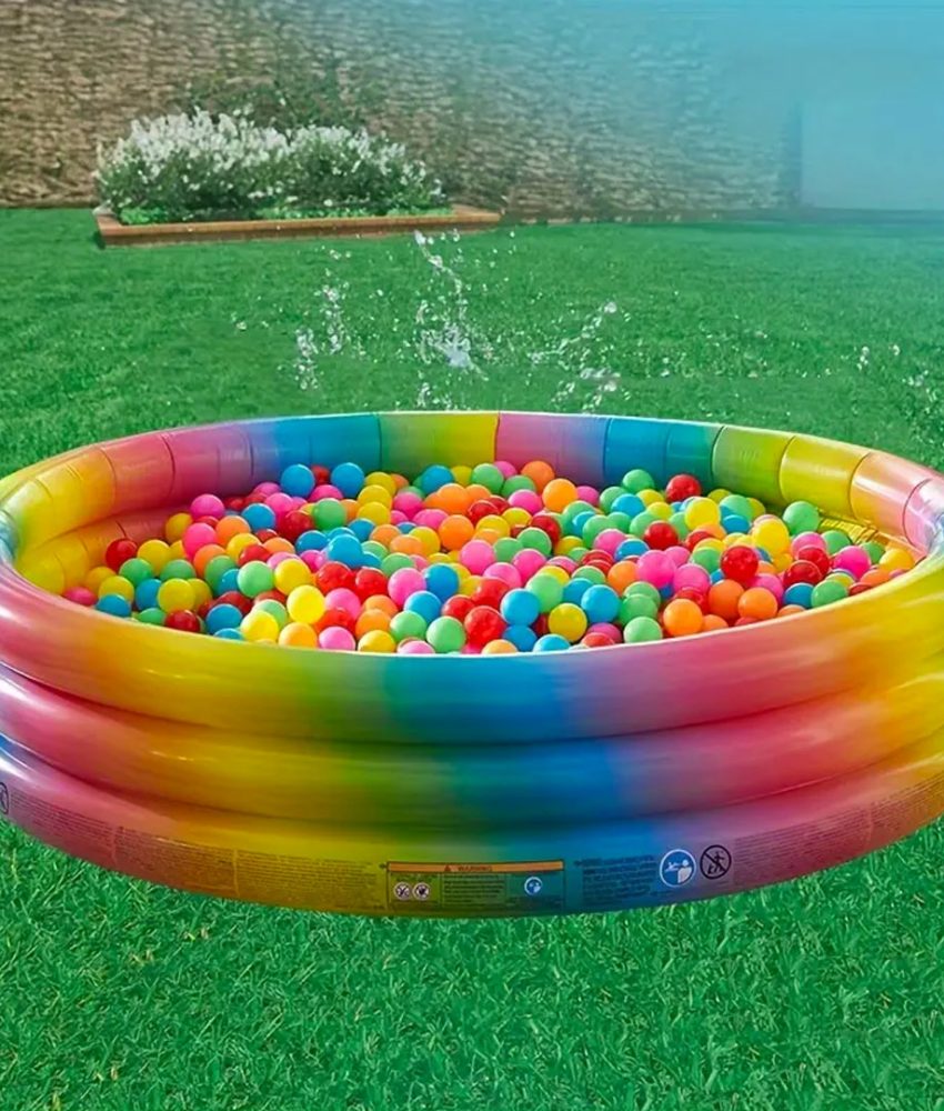 Piscina gonflabila Intex Curcubeu, pentru copii, 168x40cm + Boxa Portabila Gts 1817, 10w Bluetooth Usb + Set Barcute pentru Plaja, 6buc