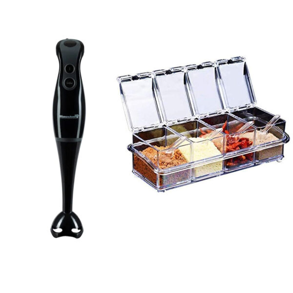 Blender de mana Hausberg HB-7671, 300 W, Lama din inox, 2 viteze + Organizator 4 condimente Crystal Seasoning cu lingurite