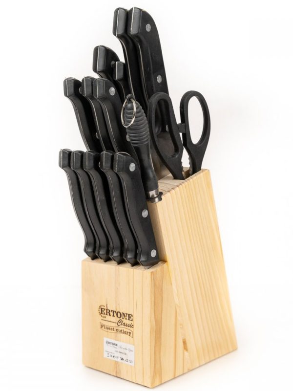 Set Cutite de Bucatarie Ertone MN-1122,Lama din Otel Inoxidabil, 15 Piese, Suport Lemn