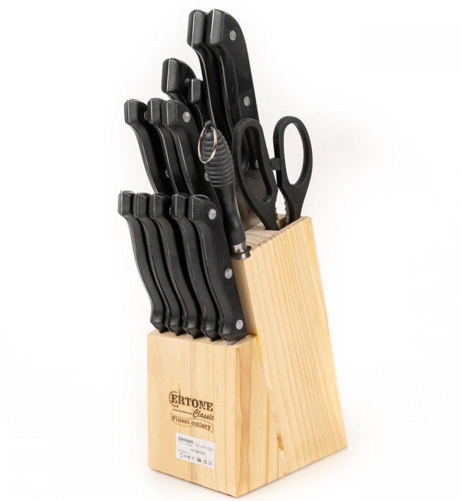 Set Cutite de Bucatarie Ertone MN-1122,Lama din Otel Inoxidabil, 15 Piese, Suport Lemn
