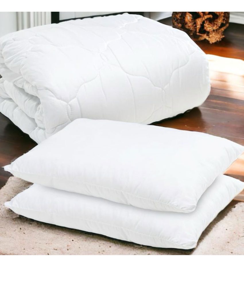 Set complet pat: Pilota alba matlasata 180/210cm + 2 perne albe din puf siliconic antialergic 50x70cm