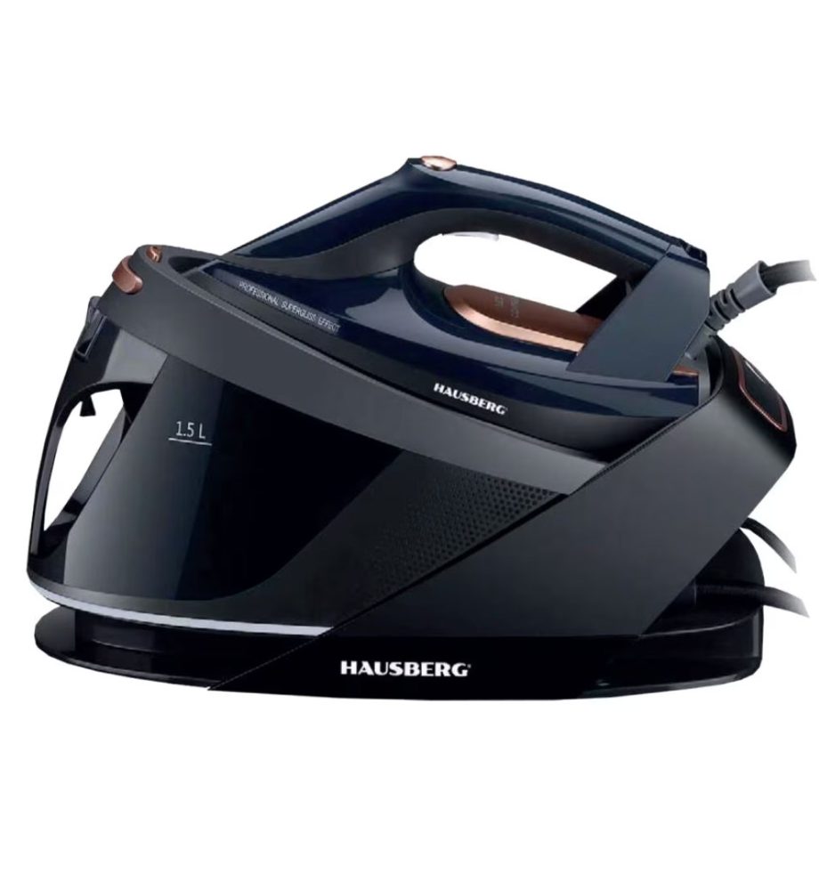 Statie de calcat HAUSBERG HB-7925NG, 3000W, 40-50g/min, 1.5l, auto-curatare, termostat, talpa ceramica, negru