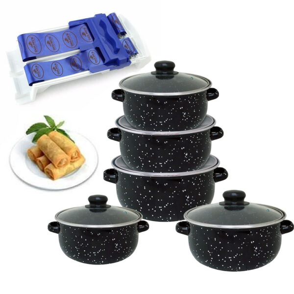 Set Pentru Gatit Vanora Home Petra, Emailat, 10 Piese + Aparat pentru Impachetat Sarmale Dublu Dolmer
