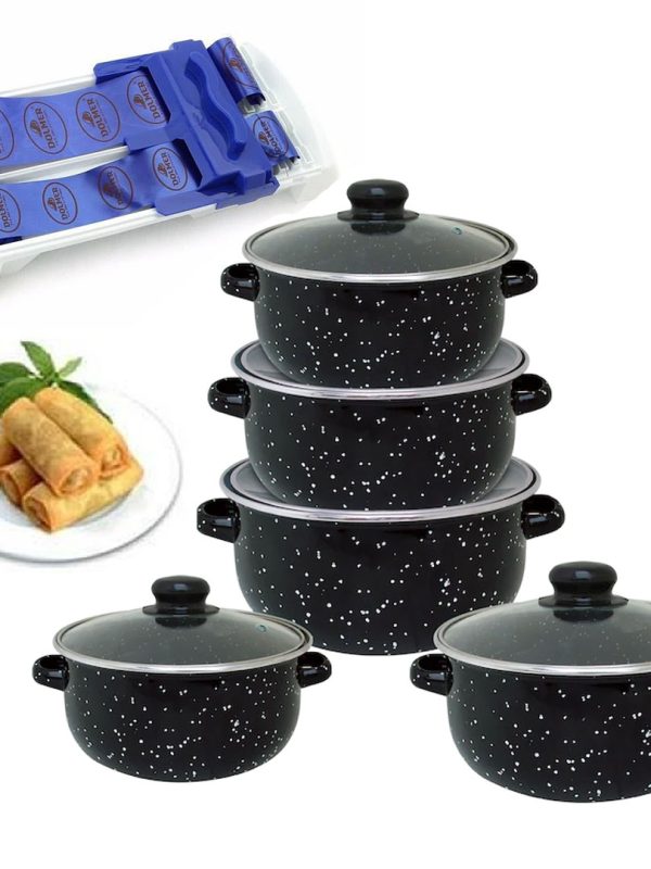 Set Pentru Gatit Vanora Home Petra, Emailat, 10 Piese + Aparat pentru Impachetat Sarmale Dublu Dolmer