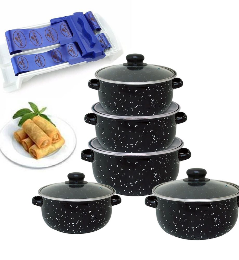 Set Pentru Gatit Vanora Home Petra, Emailat, 10 Piese + Aparat pentru Impachetat Sarmale Dublu Dolmer