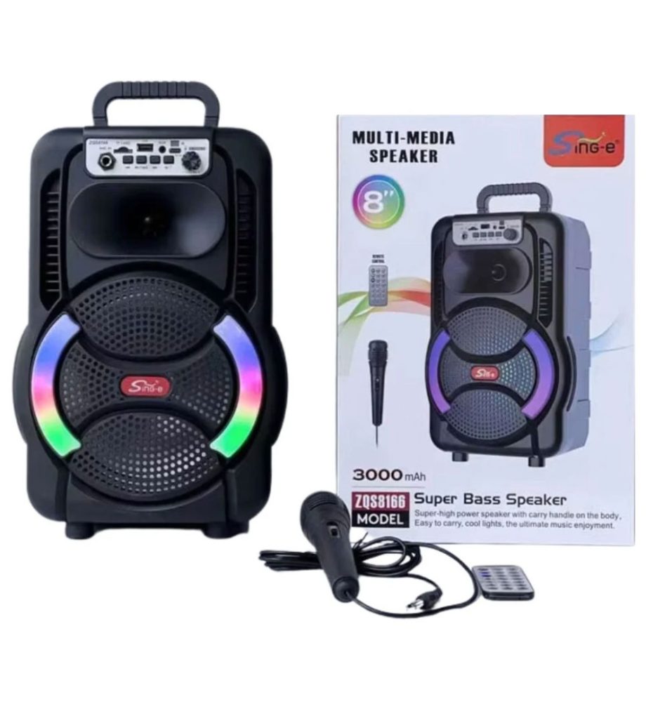 Boxa portabila cu microfon ZQS8166, 200W PMPO, BT/FM/USB, 3000mAh, Microfon, telecomanda