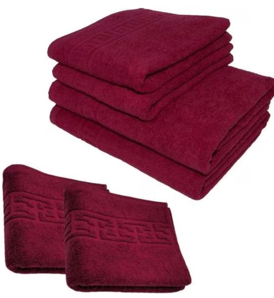 Set 4 Prosoape Luxury 100% Bumbac Soft, Model Greek Antique, 500g/mp, fir dublu, 2x70×130cm, 2x50x90 Burgundy