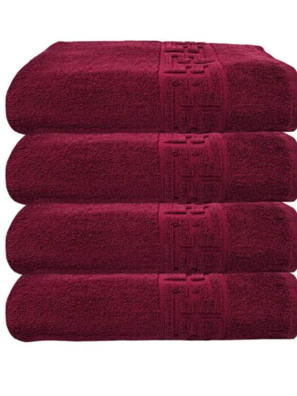 Set 4 Prosoape Luxury 100% Bumbac Soft, Model Greek Antique, 500g/mp, fir dublu, 2x70×130cm, 2x50x90 Burgundy