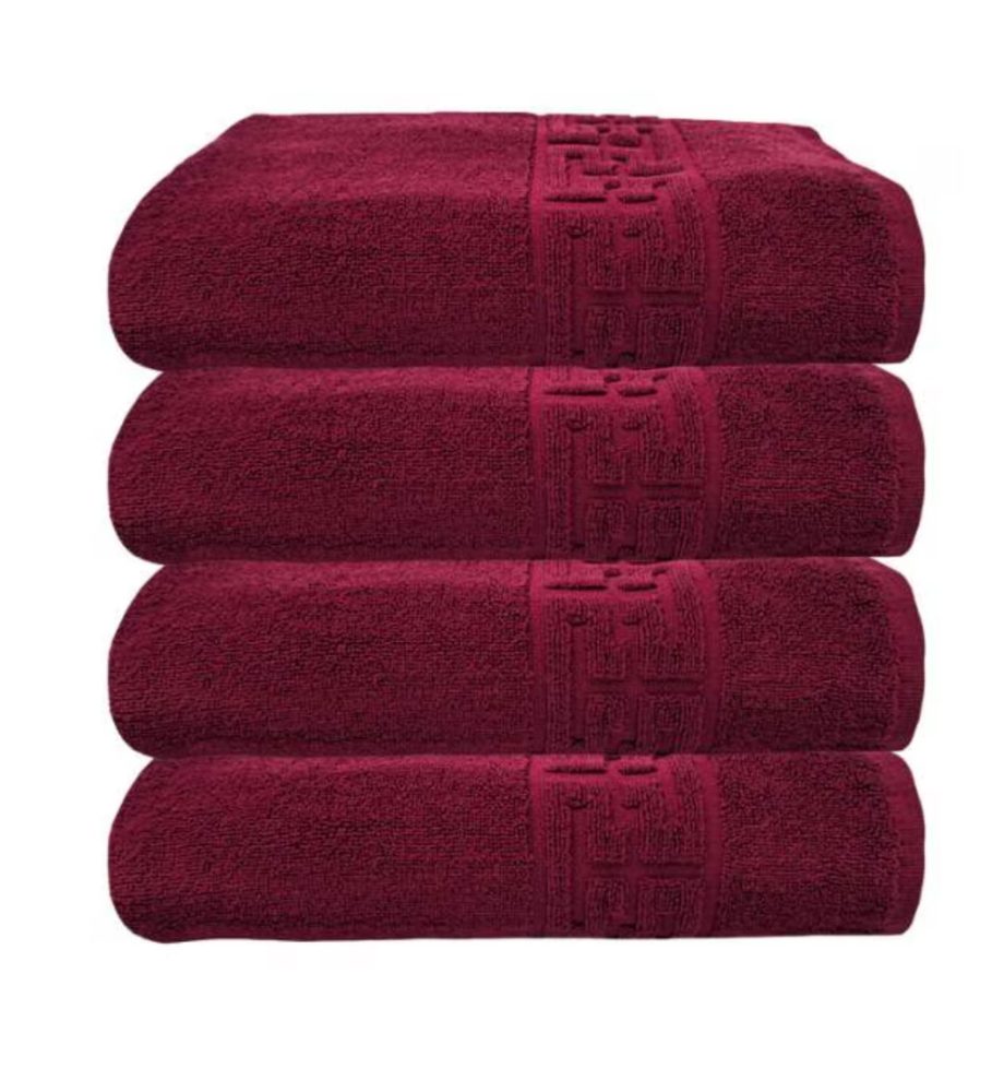 Set 4 Prosoape Luxury 100% Bumbac Soft, Model Greek Antique, 500g/mp, fir dublu, 2x70×130cm, 2x50x90 Burgundy