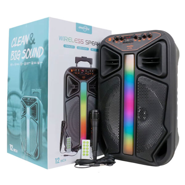 Boxa portabila troller, GTS 1846 cu Microfon si telecomanda, leduri, dimensiuni 72,8x62,2x57,7cm