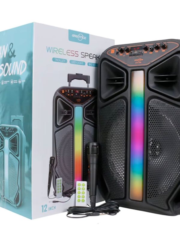Boxa portabila troller, GTS 1846 cu Microfon si telecomanda, leduri, dimensiuni 72,8x62,2x57,7cm