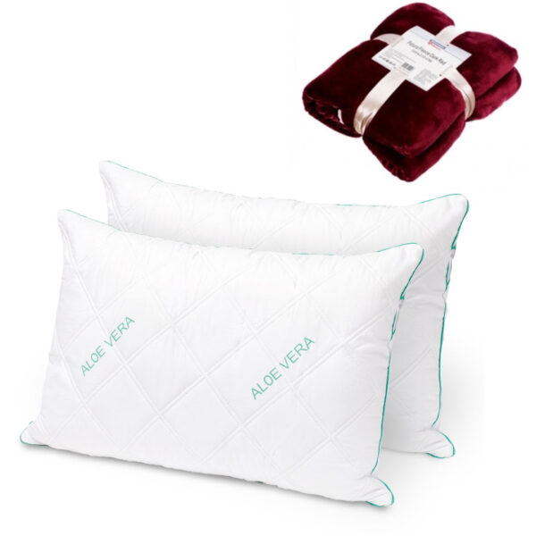 Set 2 Perne Matlasate Aloe Vera 50/70 Cm + Cadou Patura Pufoasa Fleece Pufoasa