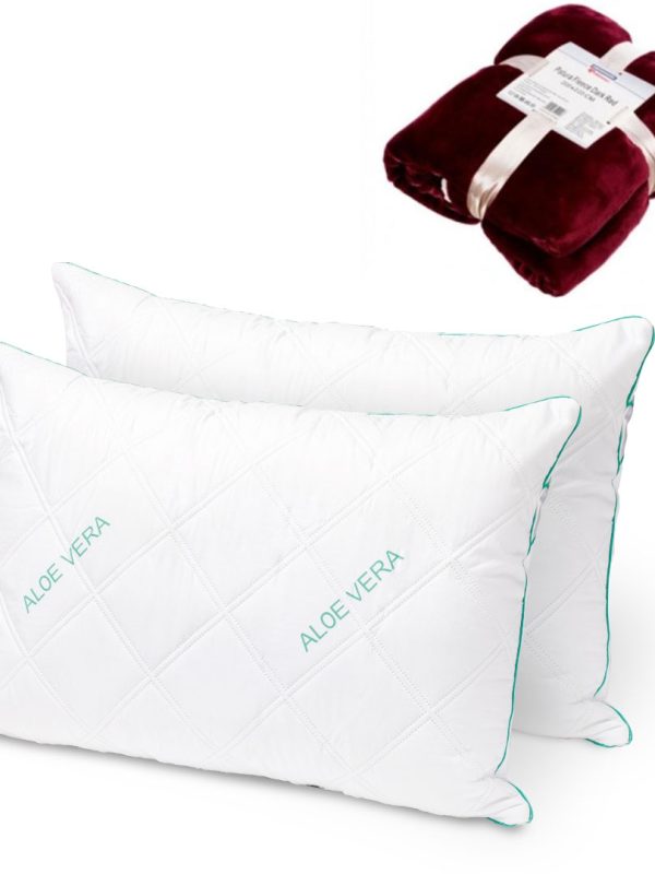 Set 2 Perne Matlasate Aloe Vera 50/70 Cm + Cadou Patura Pufoasa Fleece Pufoasa