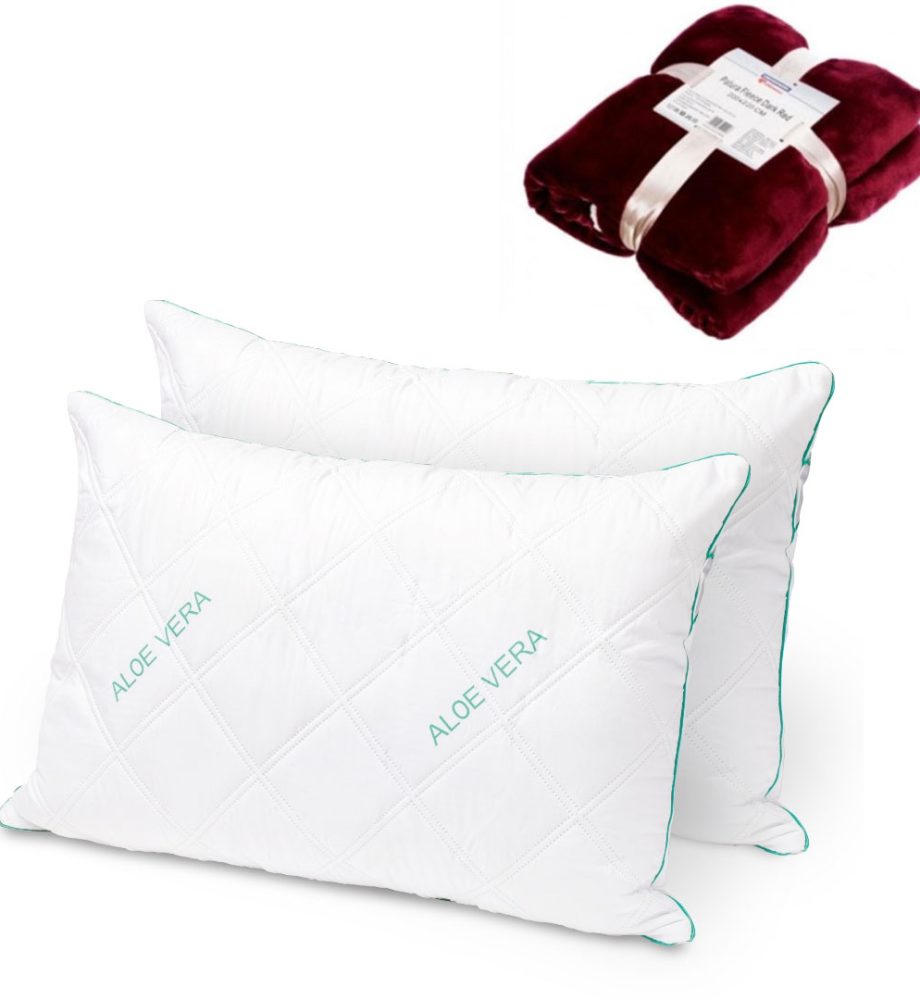 Set 2 Perne Matlasate Aloe Vera 50/70 Cm + Cadou Patura Pufoasa Fleece Pufoasa