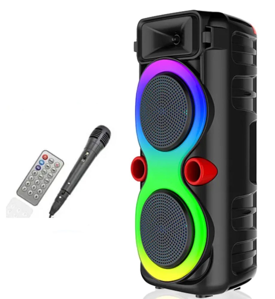 Boxă portabilă 800W PMPO, ZQS8275, 70cm, USB wireless, Bluetooth, bass pentru DJ, karaoke, tip Partybox 310, lumină LED, Microfon, telecomanda 