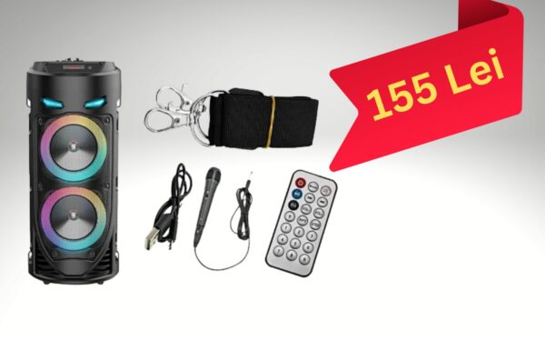 Boxă Portabilă ZQS-4239, Bluetooth, Radio FM, USB/TF/AUX, TWS, Lumini RGB, Microfon cu fir și Telecomandă