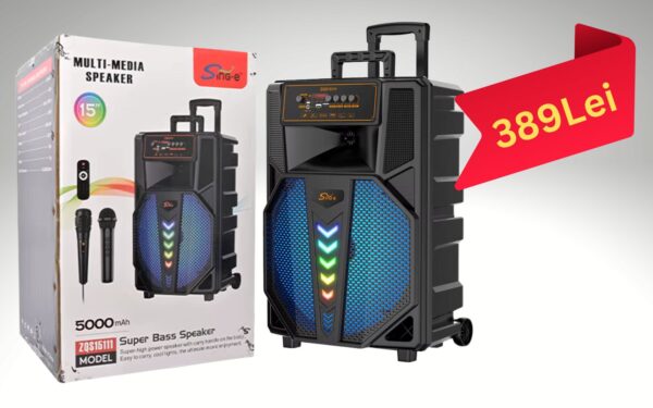Boxă Portabilă Bluetooth ZQS 15111  80 -120W, Lumini LED, Microfon Wireless și Telecomandă