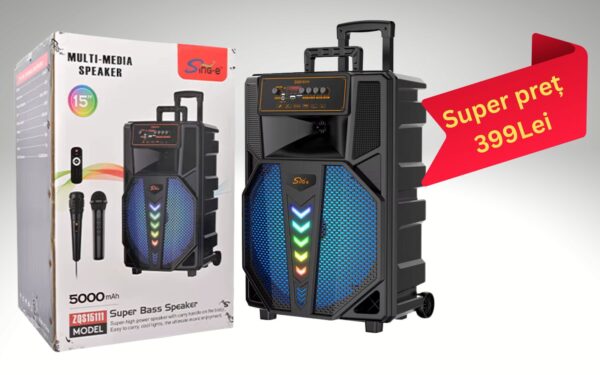 Boxă Portabilă Bluetooth ZQS 15111  80 -120W, Lumini LED, Microfon Wireless și Telecomandă