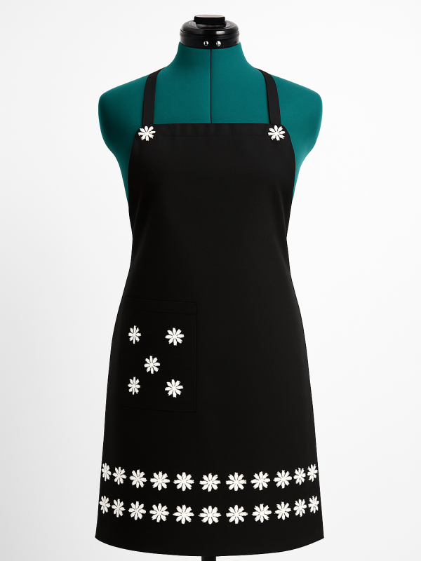 Șorț brodat cu buzunar, cu motive tradiționale românesti-fabricat în România