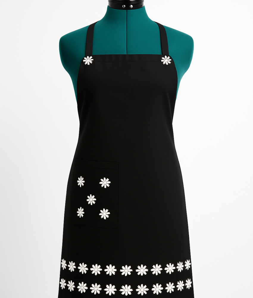 Șorț brodat cu buzunar, cu motive tradiționale românesti-fabricat în România