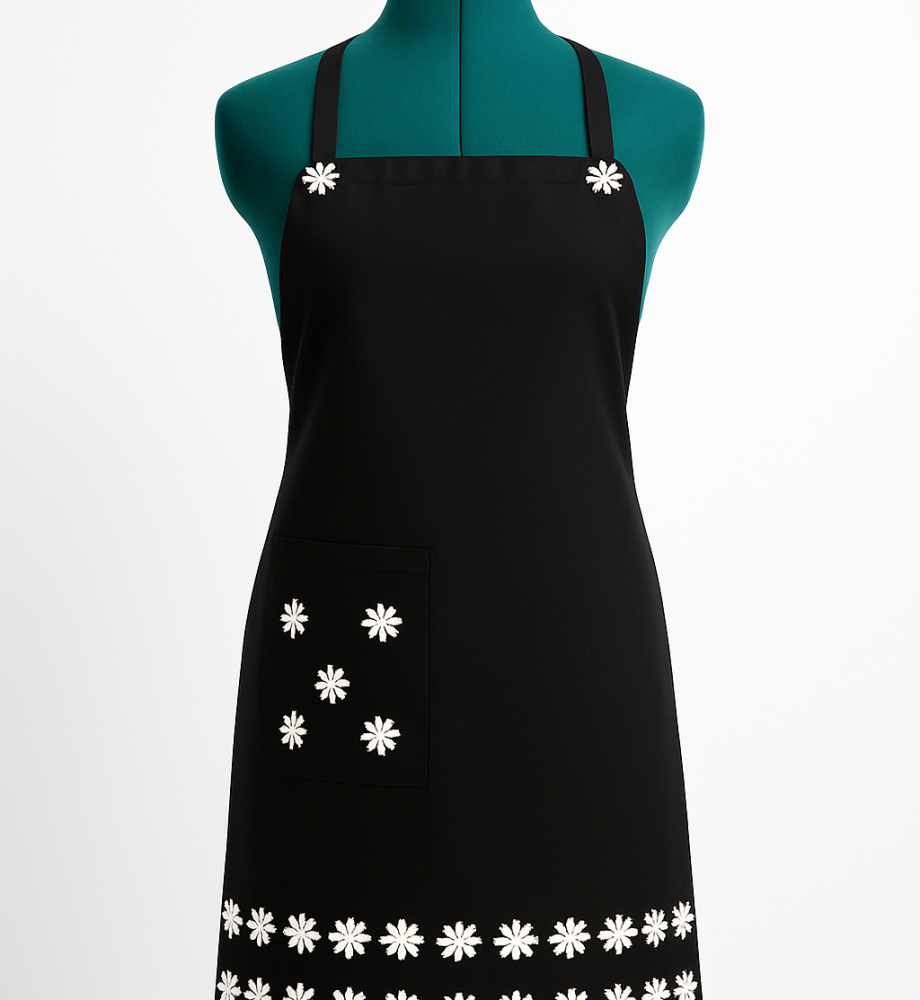 Șorț brodat cu buzunar, cu motive tradiționale românesti-fabricat în România