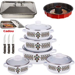 Pachet 10 piese oale cu capace + Tava cu capac inox + Tava de copt teflonata, cu con + Cadou Set 3 Cutite inox!