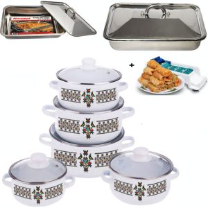 Set Oale cu Capace, 10 piese, diferite culori + Tava cuptor inox cu Capac 35x26x7cm + Dolmer Sarmale Cadou!