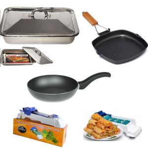 Pachet 4 Produse esentiale in bucatarie! Tava inox cu capac + Tigaie grill + Tigaie teflonata + Cadou Aparat de facut sarmale!